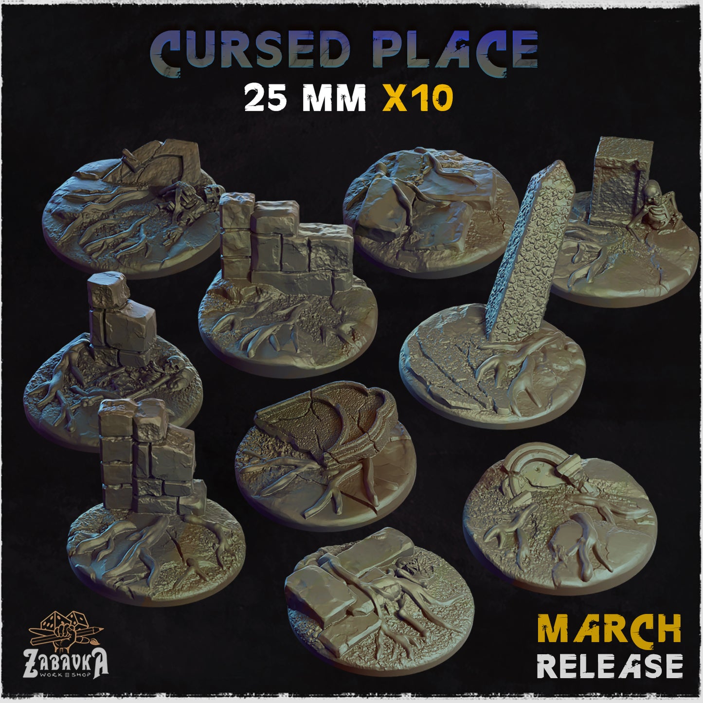 BASES - Cursed Place themed for wargames and tabletop thirteen sizes available by zabavka workshop