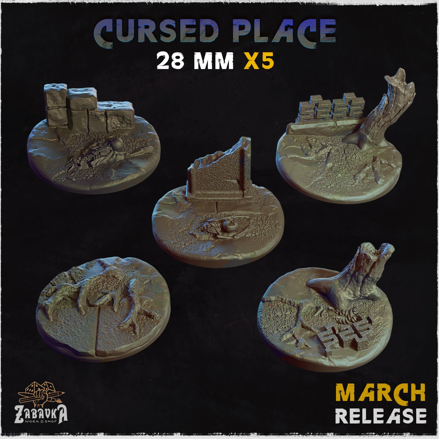 BASES - Cursed Place themed for wargames and tabletop thirteen sizes available by zabavka workshop