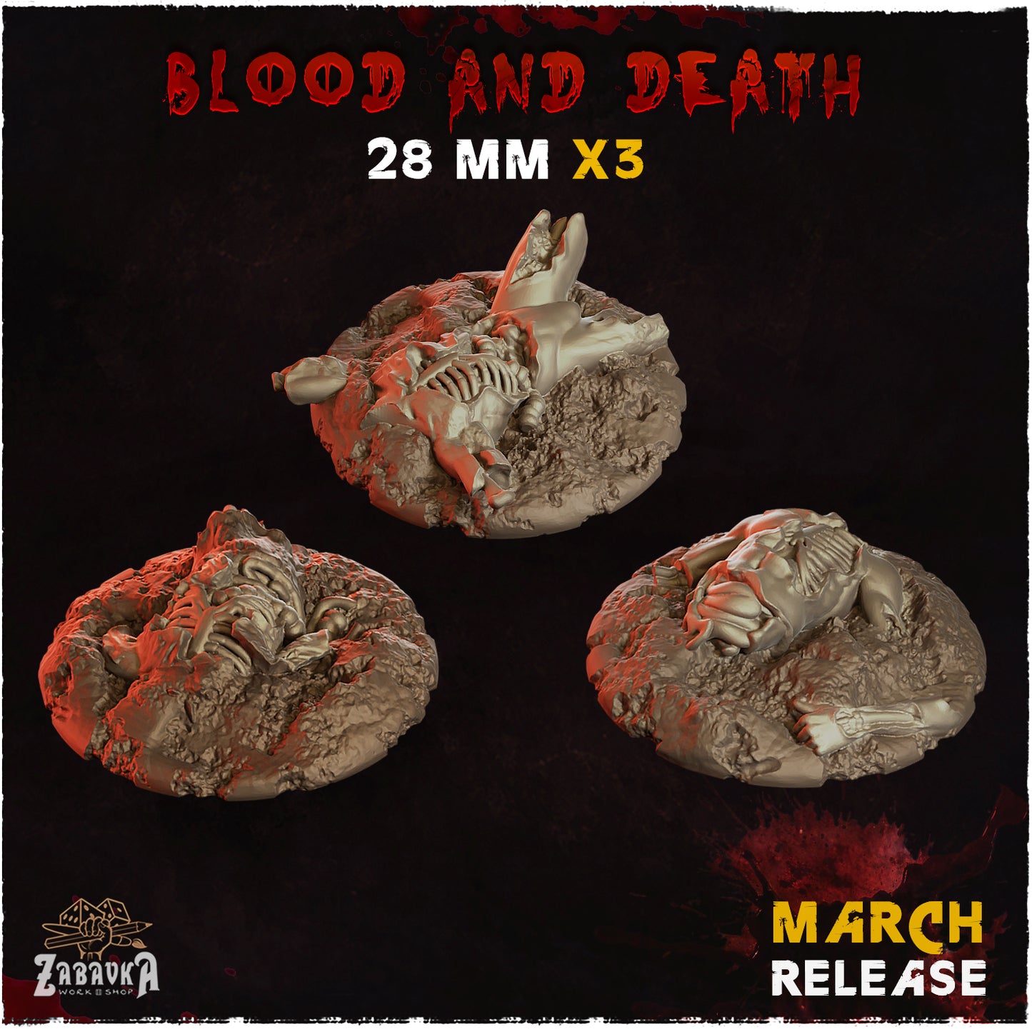 BASES - Blood and Death themed for wargames and tabletop thirteen sizes available by zabavka workshop