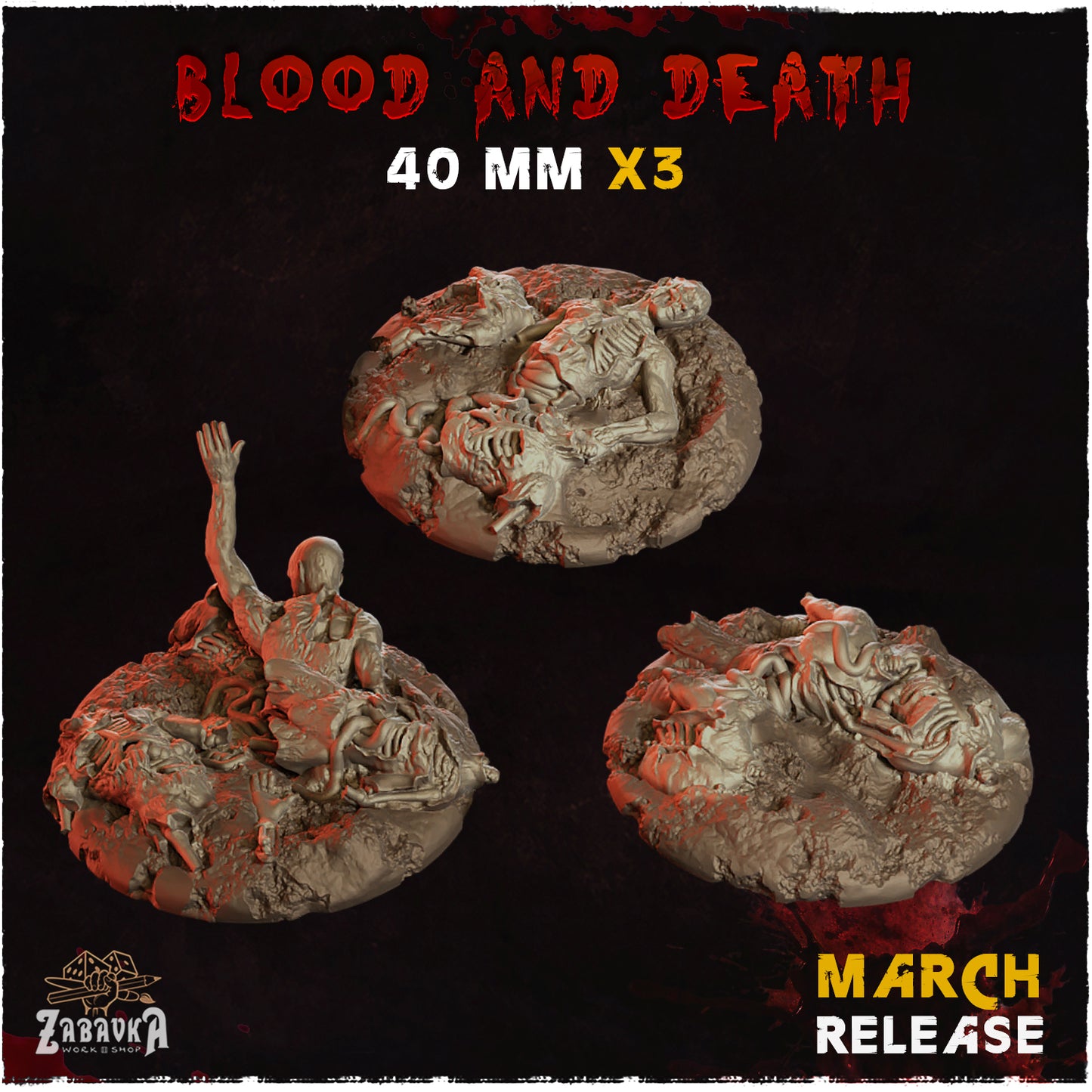BASES - Blood and Death themed for wargames and tabletop thirteen sizes available by zabavka workshop