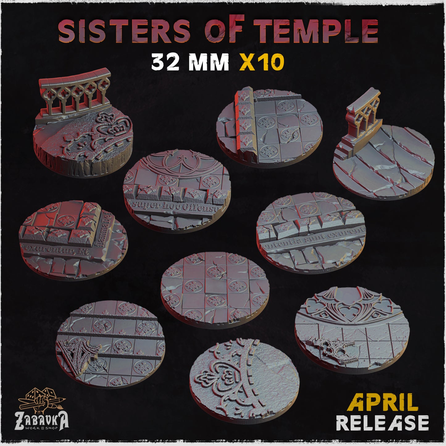 BASES - Sisters of Temple themed for wargames and tabletop thirteen sizes available by zabavka workshop