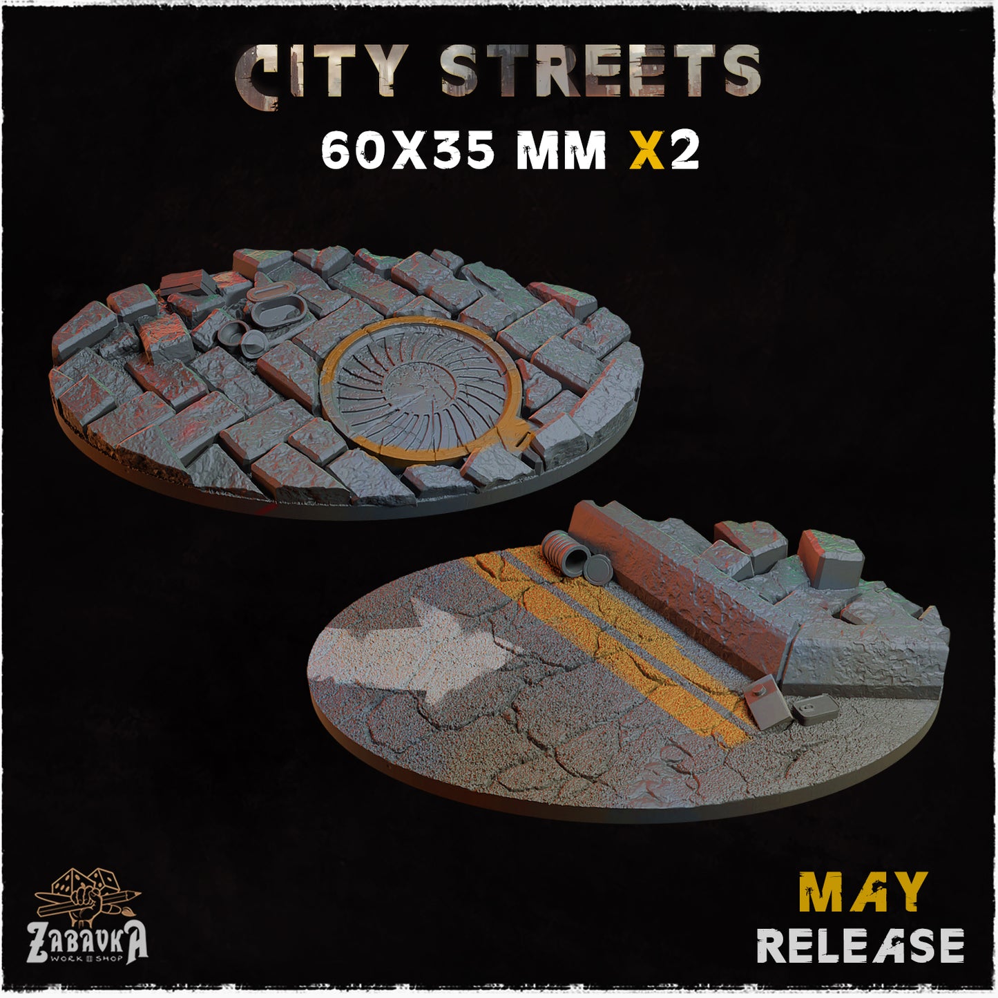 BASES - City Streets themed for wargames and tabletop thirteen sizes available by zabavka workshop