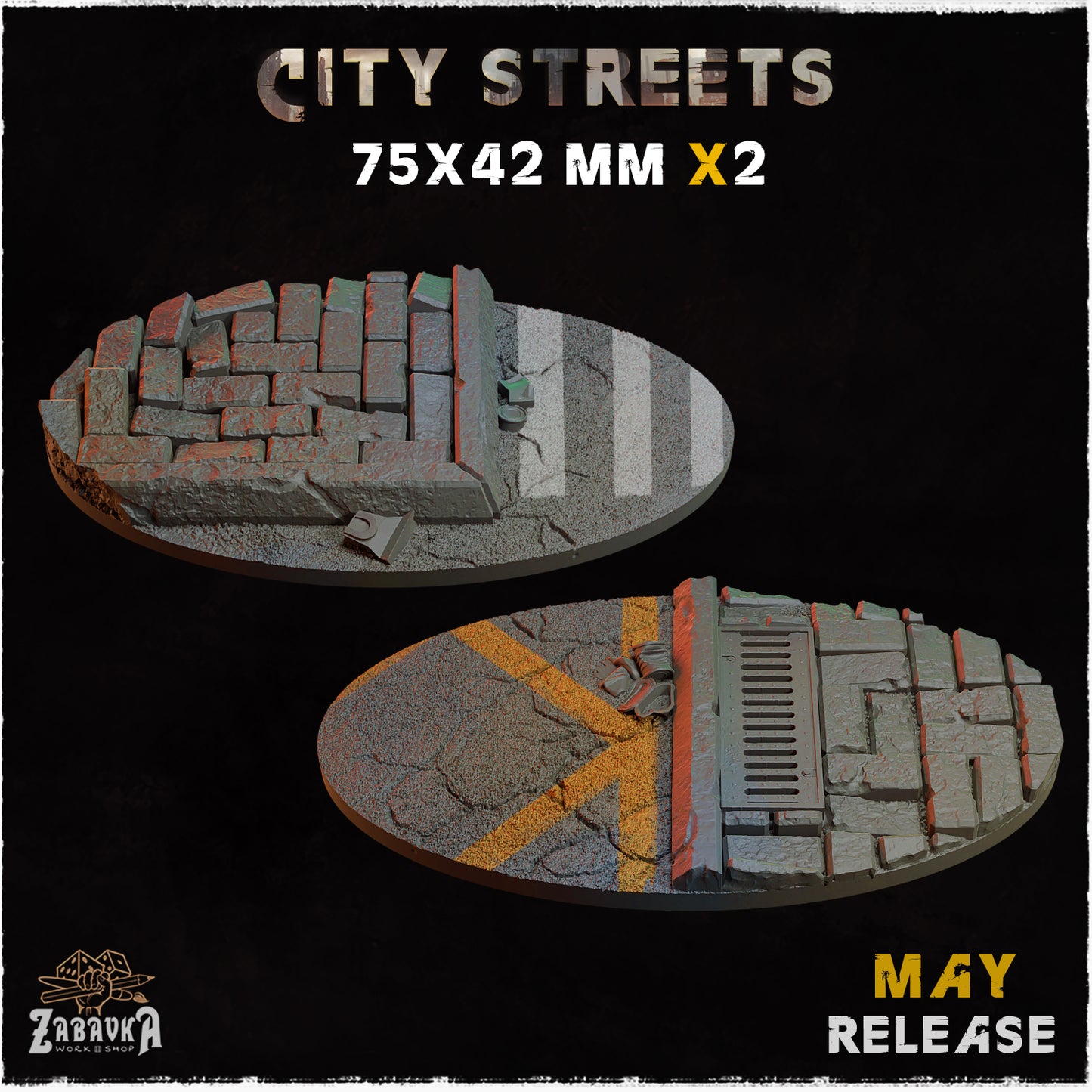 BASES - City Streets themed for wargames and tabletop thirteen sizes available by zabavka workshop