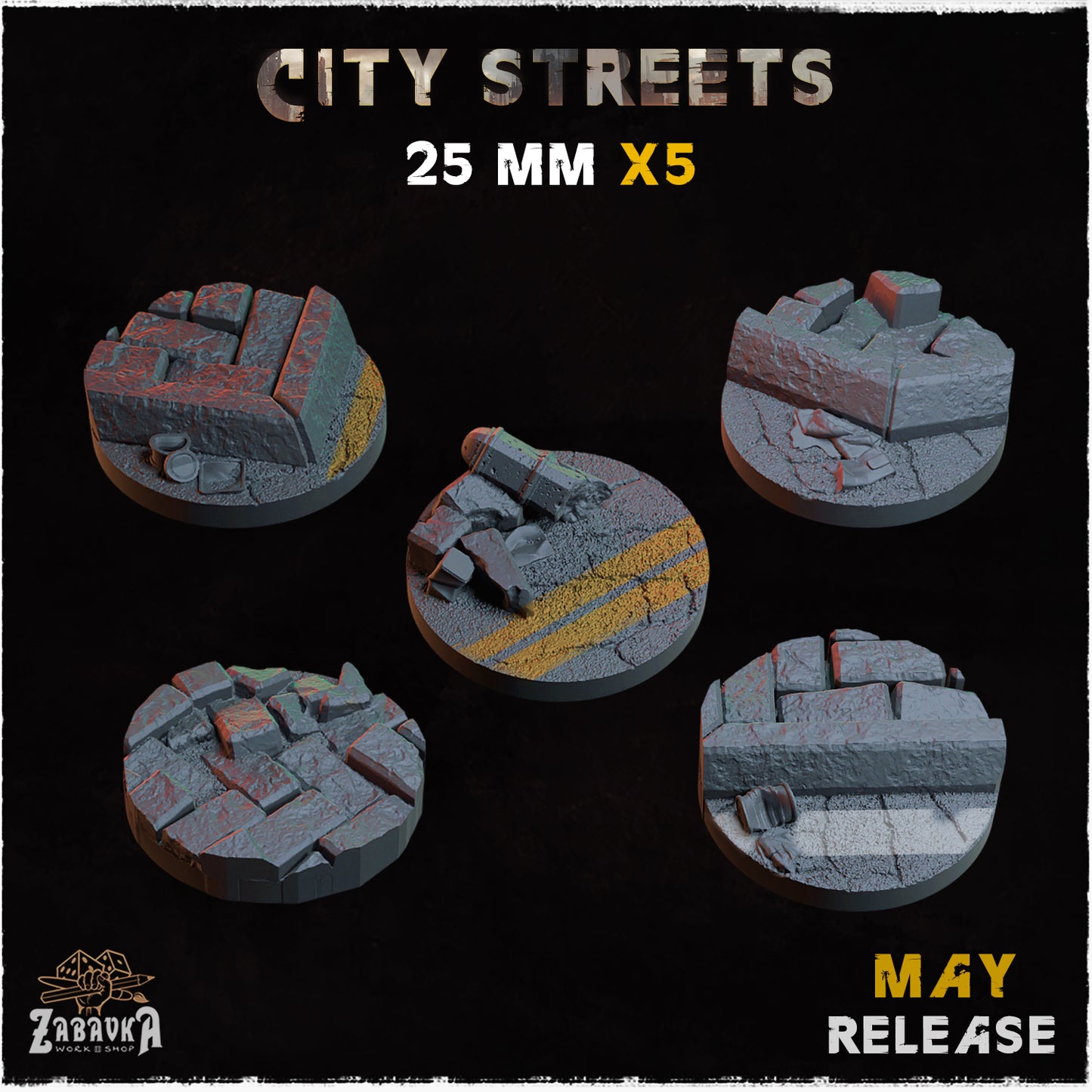 BASES - City Streets themed for wargames and tabletop thirteen sizes available by zabavka workshop