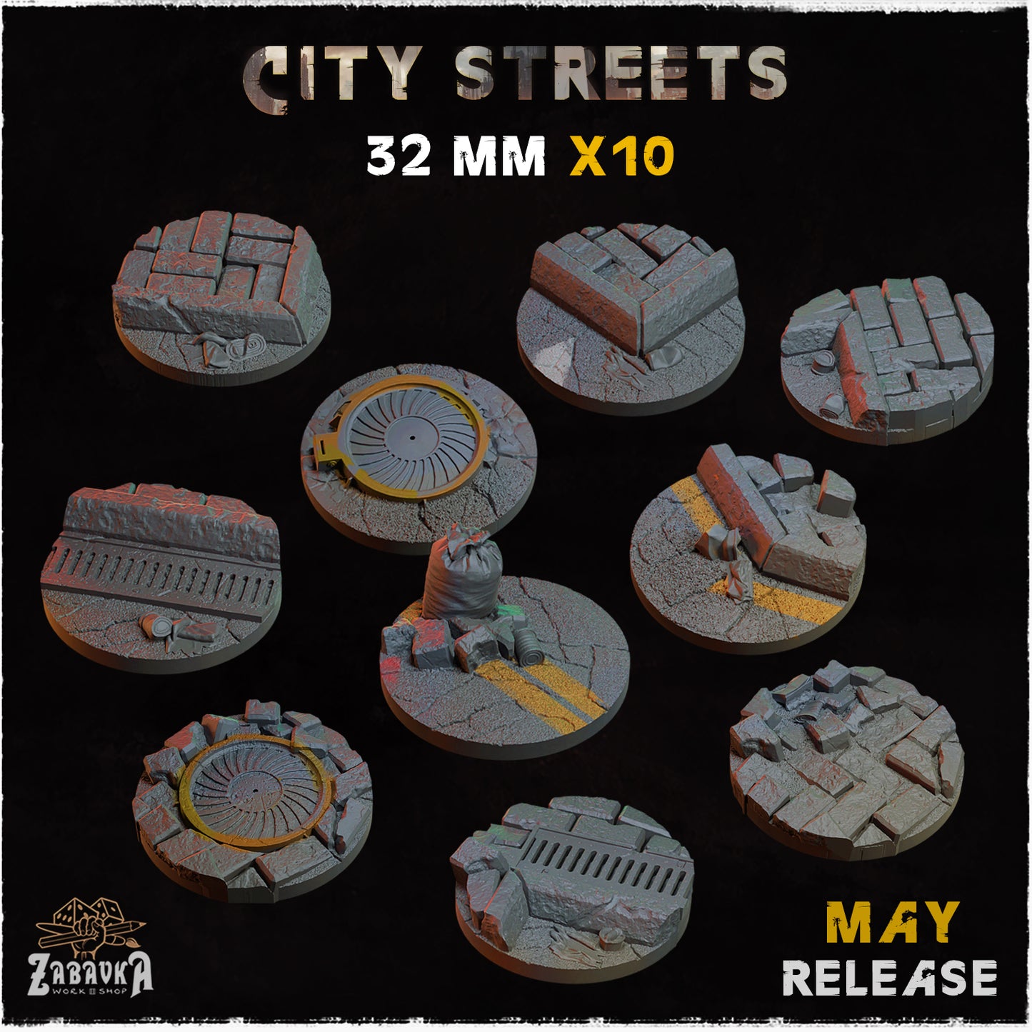 BASES - City Streets themed for wargames and tabletop thirteen sizes available by zabavka workshop