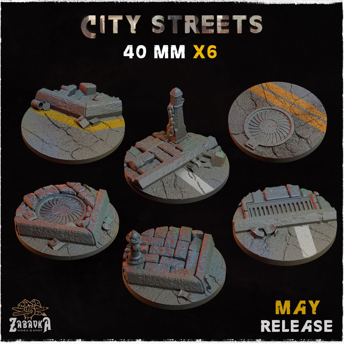 BASES - City Streets themed for wargames and tabletop thirteen sizes available by zabavka workshop
