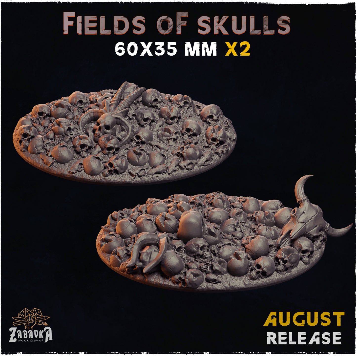 BASES - Field of Skulls- themed grim dark bases for wargames and tabletop thirteen sizes available by zabavka workshop