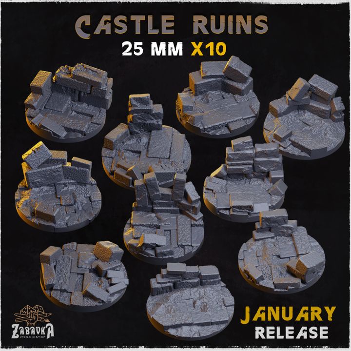 BASES - Castle Ruins - themed for wargames and tabletop thirteen sizes available by zabavka workshop