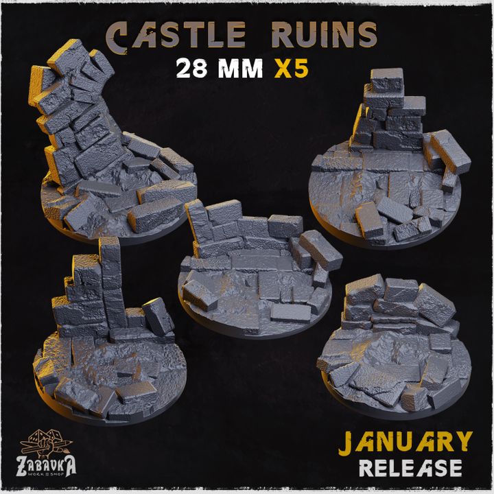 BASES - Castle Ruins - themed for wargames and tabletop thirteen sizes available by zabavka workshop