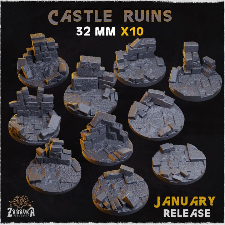 BASES - Castle Ruins - themed for wargames and tabletop thirteen sizes available by zabavka workshop