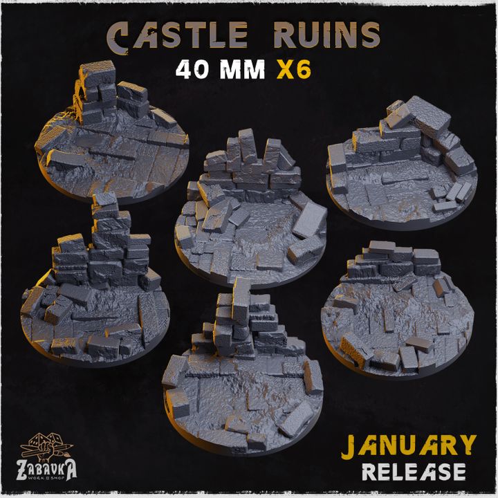 BASES - Castle Ruins - themed for wargames and tabletop thirteen sizes available by zabavka workshop