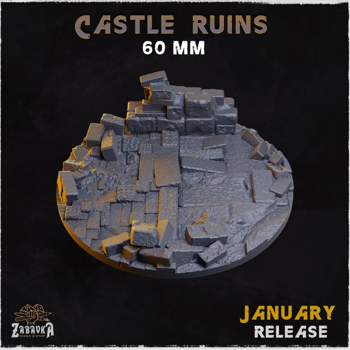 BASES - Castle Ruins - themed for wargames and tabletop thirteen sizes available by zabavka workshop
