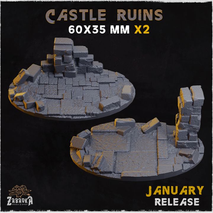 BASES - Castle Ruins - themed for wargames and tabletop thirteen sizes available by zabavka workshop