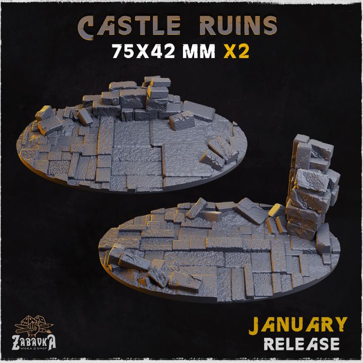 BASES - Castle Ruins - themed for wargames and tabletop thirteen sizes available by zabavka workshop