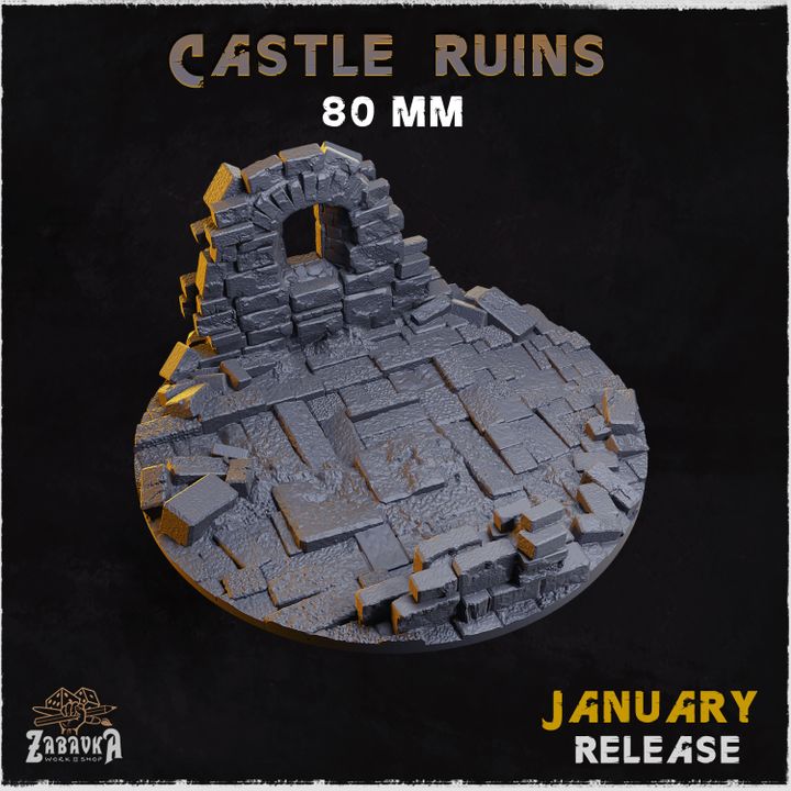 BASES - Castle Ruins - themed for wargames and tabletop thirteen sizes available by zabavka workshop