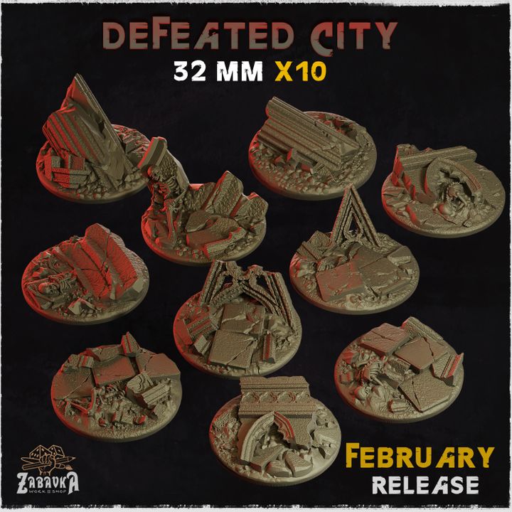 BASES - Defeated City - themed for wargames and tabletop thirteen sizes available by zabavka workshop