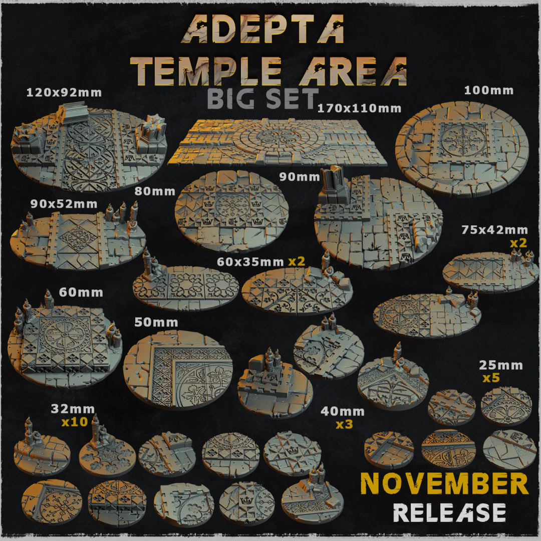 BASES - Adepta Temple Area - cathedral themed bases for wargames and tabletop eleven sizes available by zabavka workshop