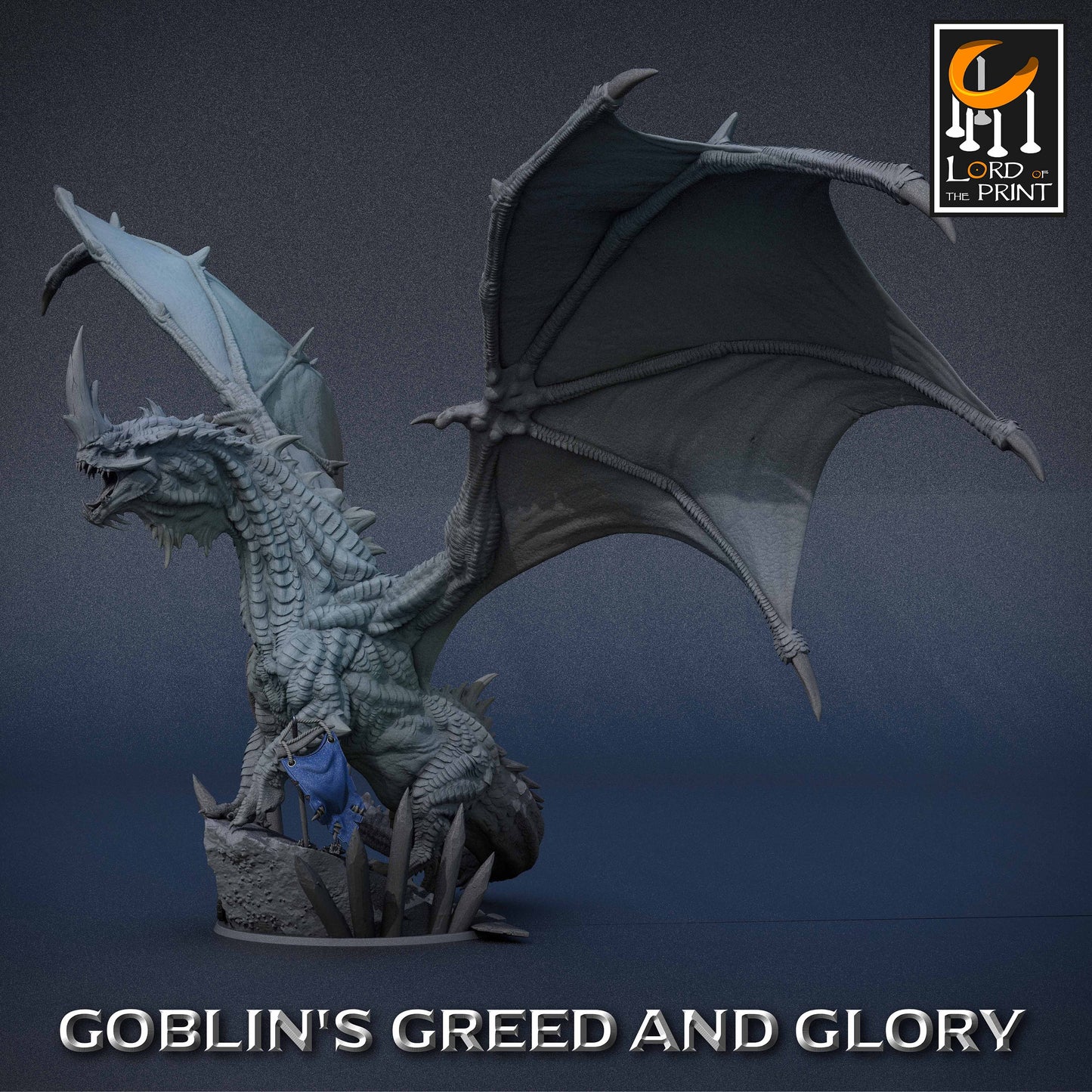 The Elder Green Dragon, a fearsome tabletop miniature, it displays intricate details, spread wings, and a roaring pose, capturing the essence of its power and dominance.
It comes with a stunning rock base adorned with wooden spikes and a banner.