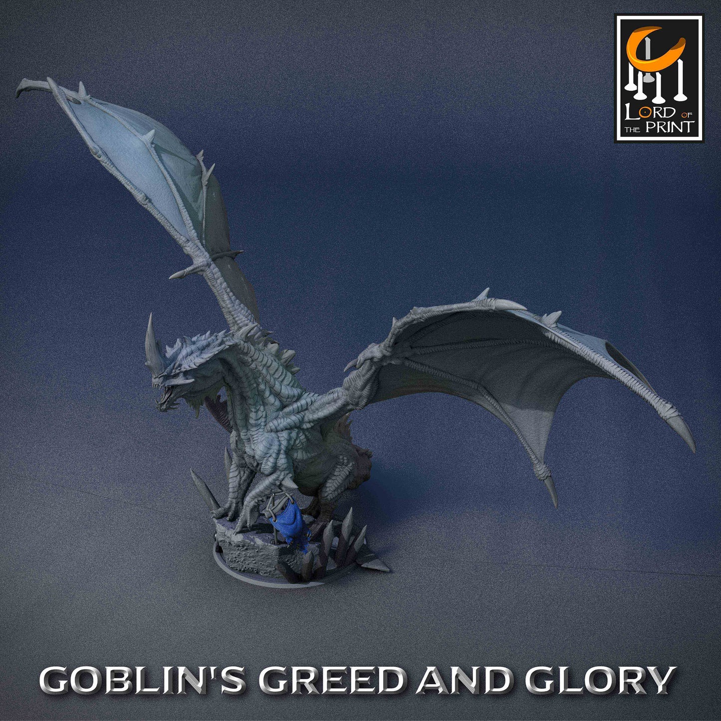 The Elder Green Dragon, a fearsome tabletop miniature, it displays intricate details, spread wings, and a roaring pose, capturing the essence of its power and dominance.
It comes with a stunning rock base adorned with wooden spikes and a banner.