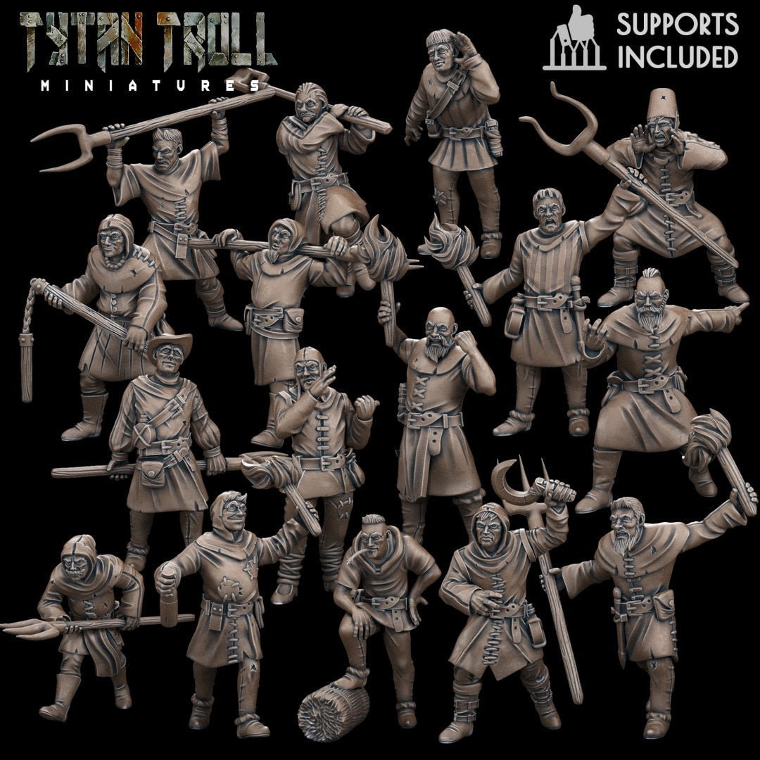 DnDCoS - Angry Mob Set of 16 Human NPCS miniature