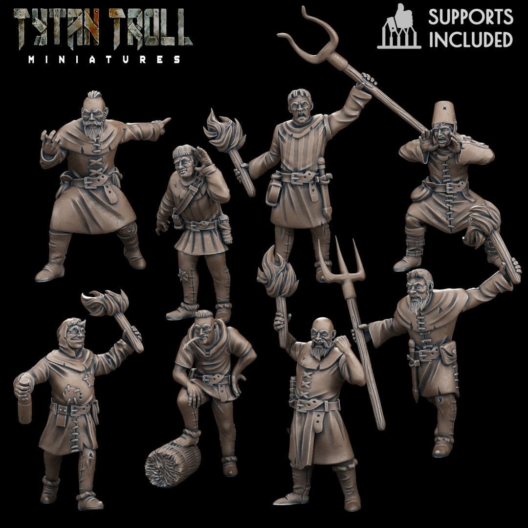 DnDCoS - Angry Mob Set of 16 Human NPCS miniature