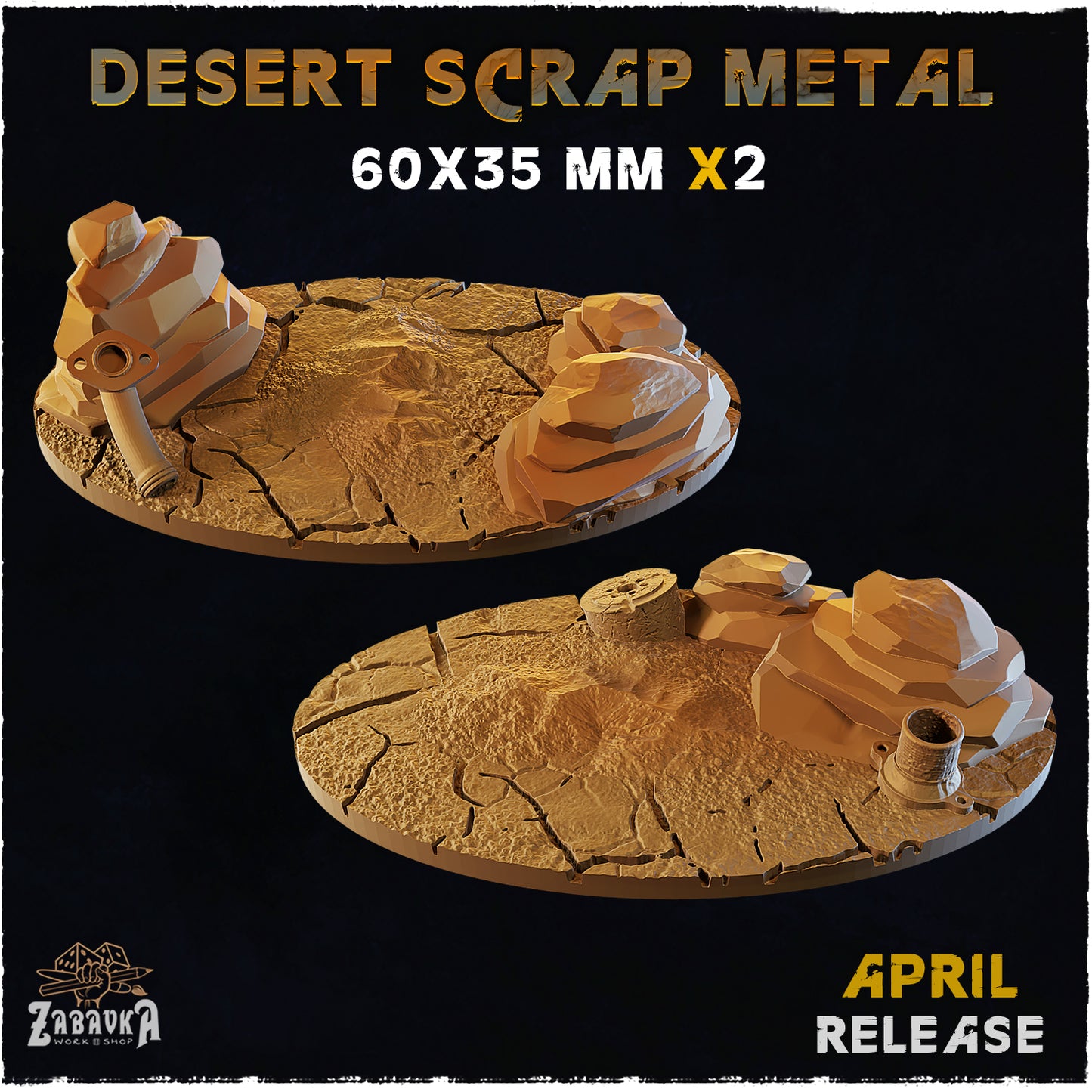 BASES - Desert Scrap Metal - themed bases for wargames and tabletop - thirteen sizes available by zabavka workshop