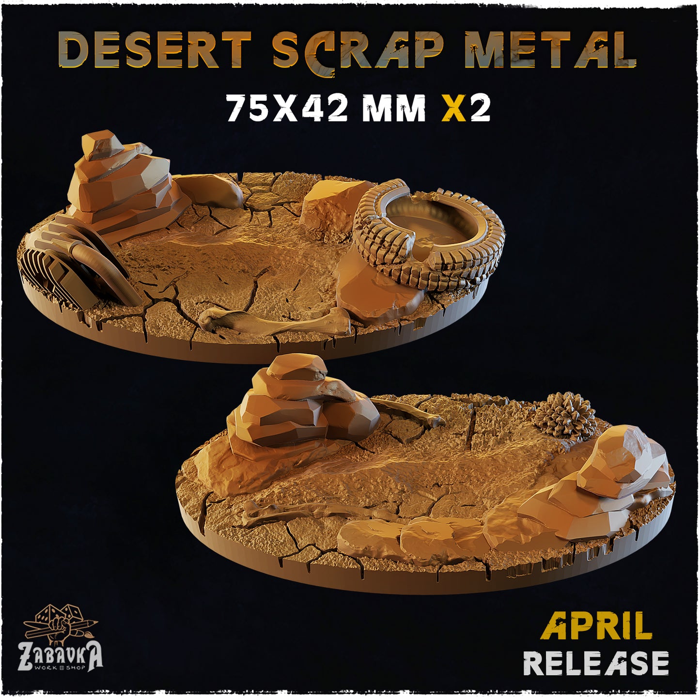 BASES - Desert Scrap Metal - themed bases for wargames and tabletop - thirteen sizes available by zabavka workshop