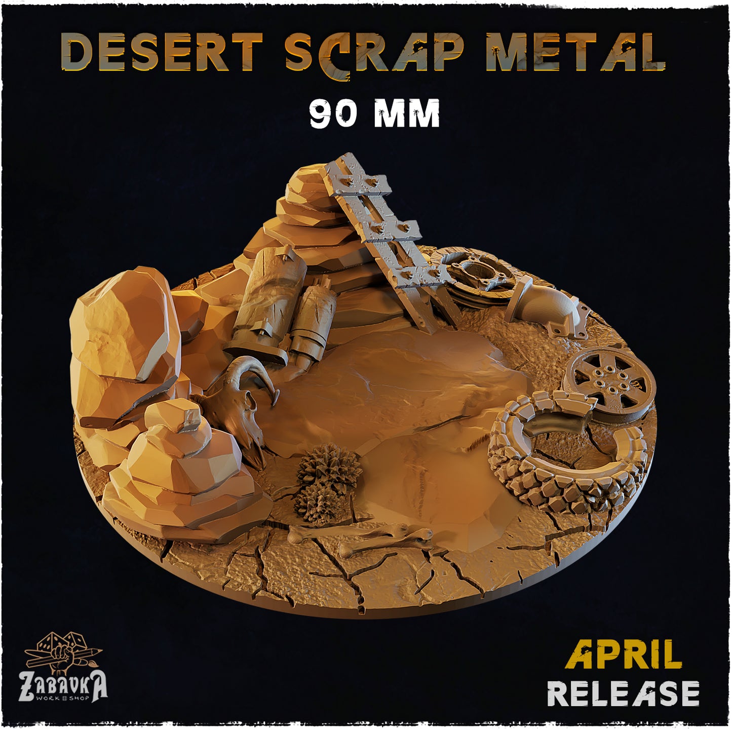 BASES - Desert Scrap Metal - themed bases for wargames and tabletop - thirteen sizes available by zabavka workshop