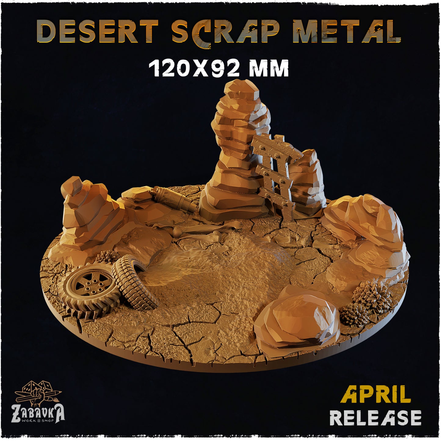 BASES - Desert Scrap Metal - themed bases for wargames and tabletop - thirteen sizes available by zabavka workshop