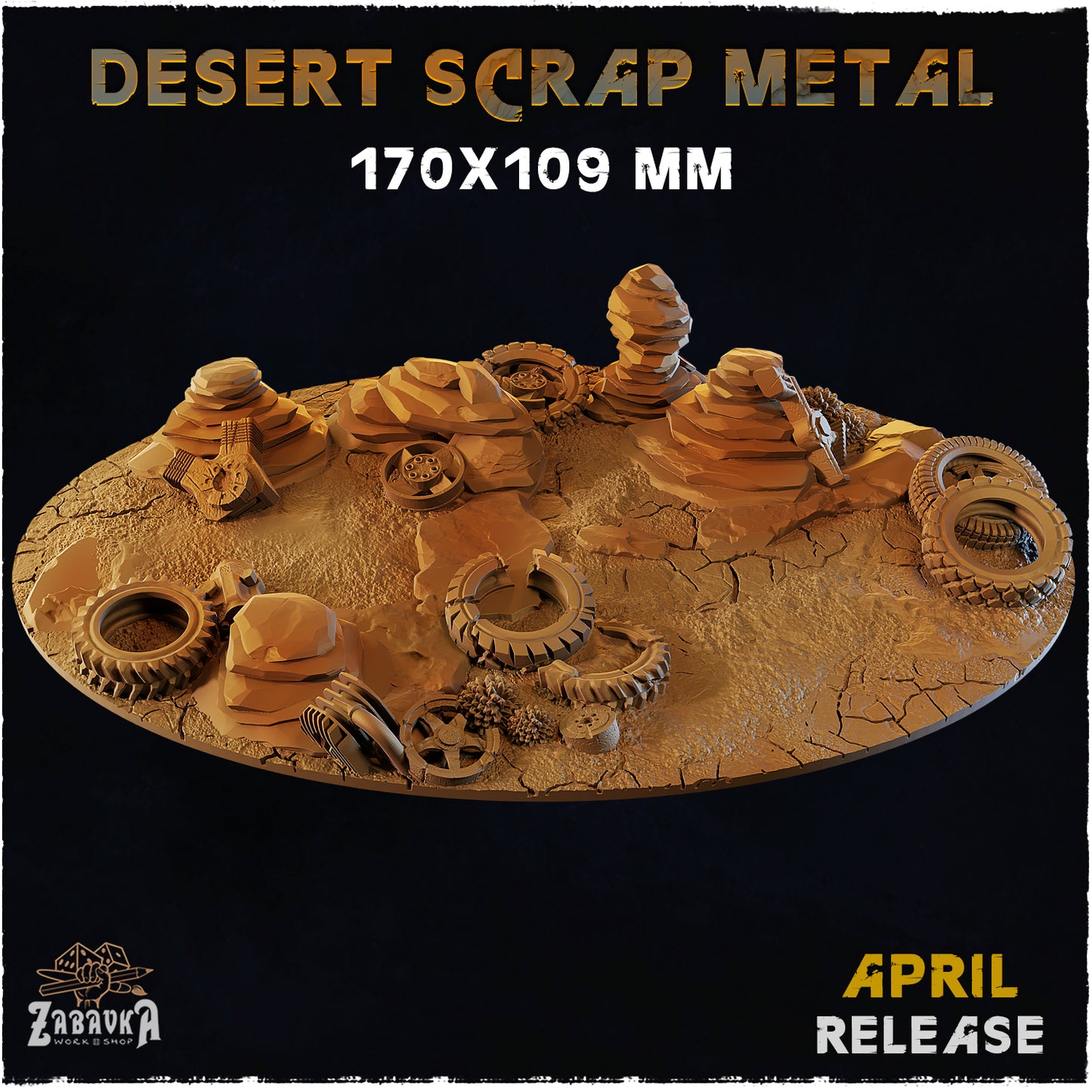 BASES - Desert Scrap Metal - themed bases for wargames and tabletop - thirteen sizes available by zabavka workshop