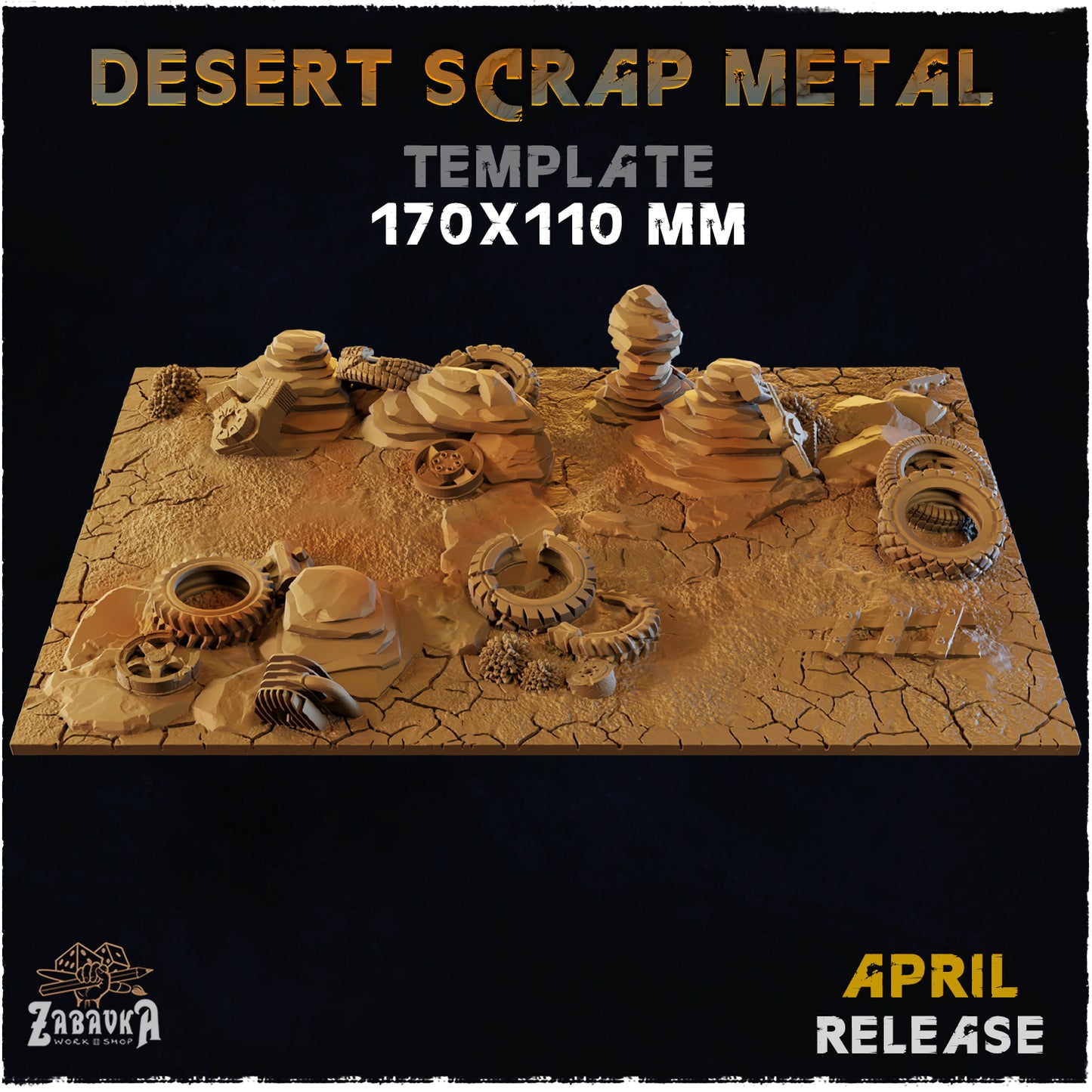 BASES - Desert Scrap Metal - themed bases for wargames and tabletop - thirteen sizes available by zabavka workshop