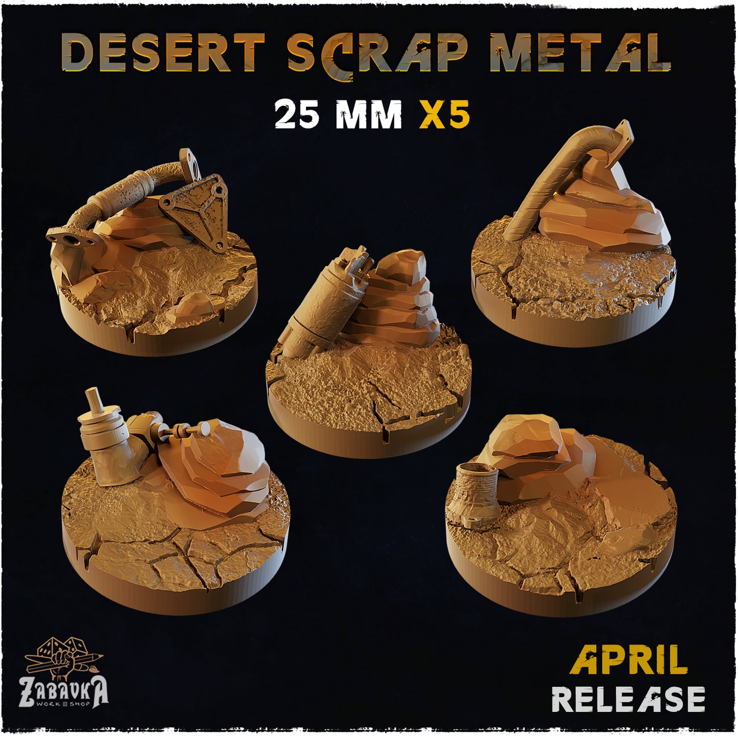 BASES - Desert Scrap Metal - themed bases for wargames and tabletop - thirteen sizes available by zabavka workshop