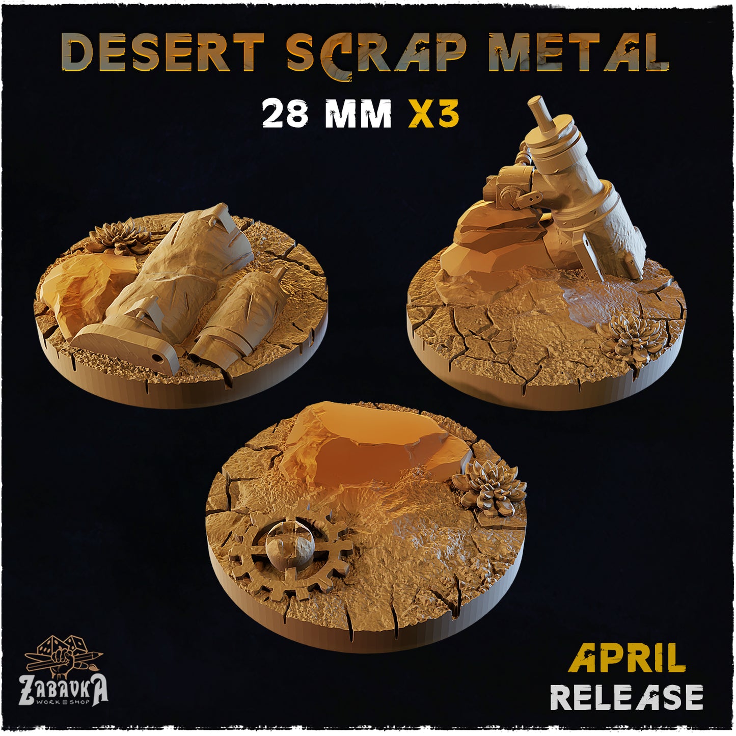 BASES - Desert Scrap Metal - themed bases for wargames and tabletop - thirteen sizes available by zabavka workshop