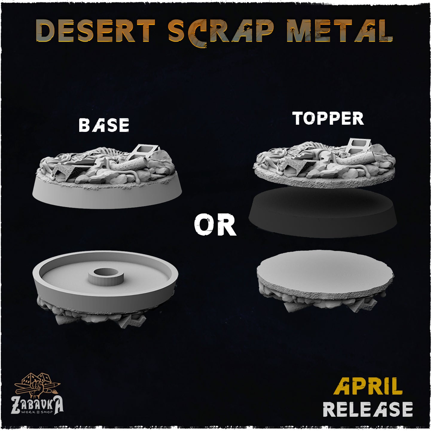 BASES - Desert Scrap Metal - themed bases for wargames and tabletop - thirteen sizes available by zabavka workshop