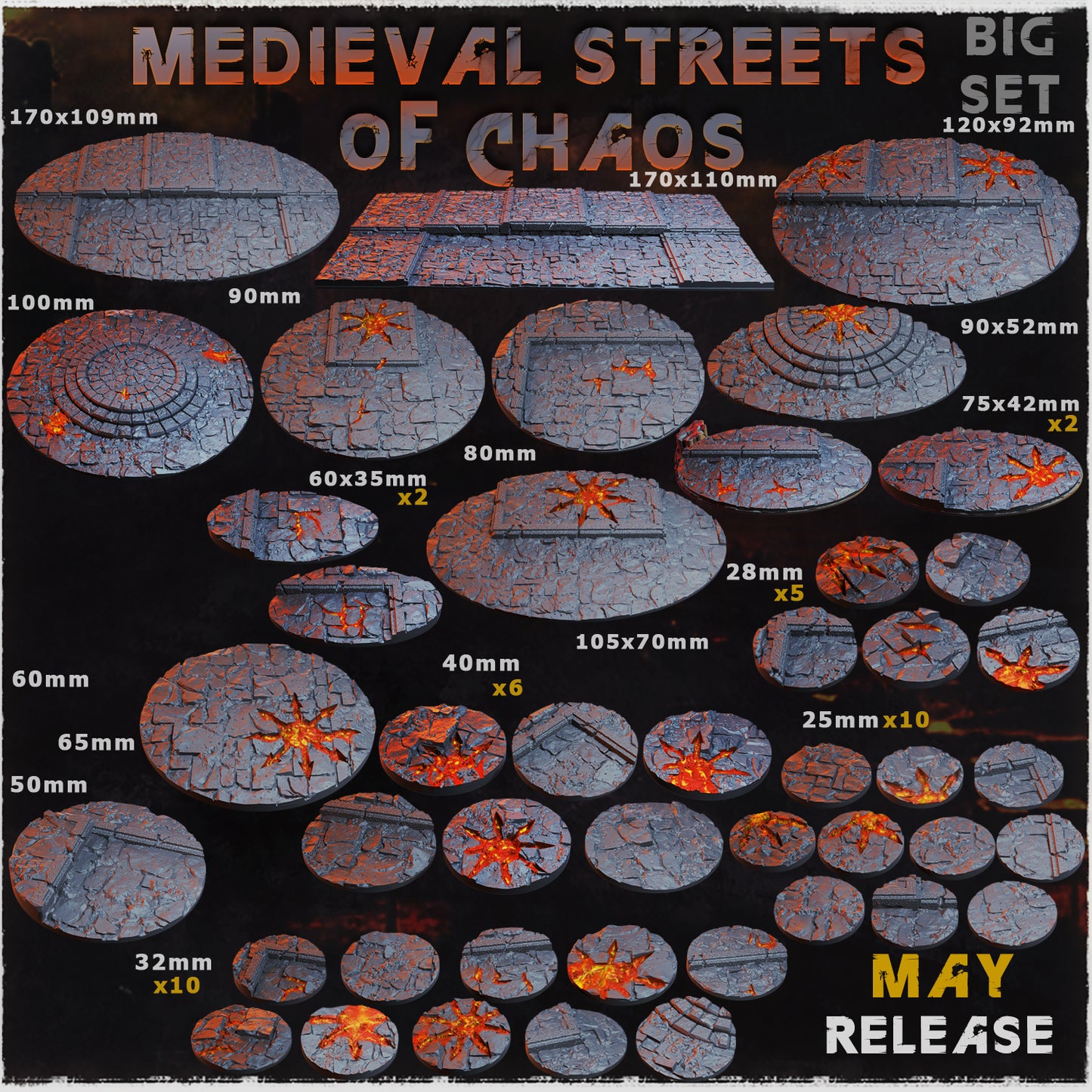 BASES - Medieval Streets of chaos themed for wargames and tabletop sixteen sizes available by zabavka workshop