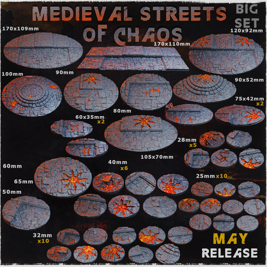 BASES - Medieval Streets of chaos themed for wargames and tabletop sixteen sizes available by zabavka workshop