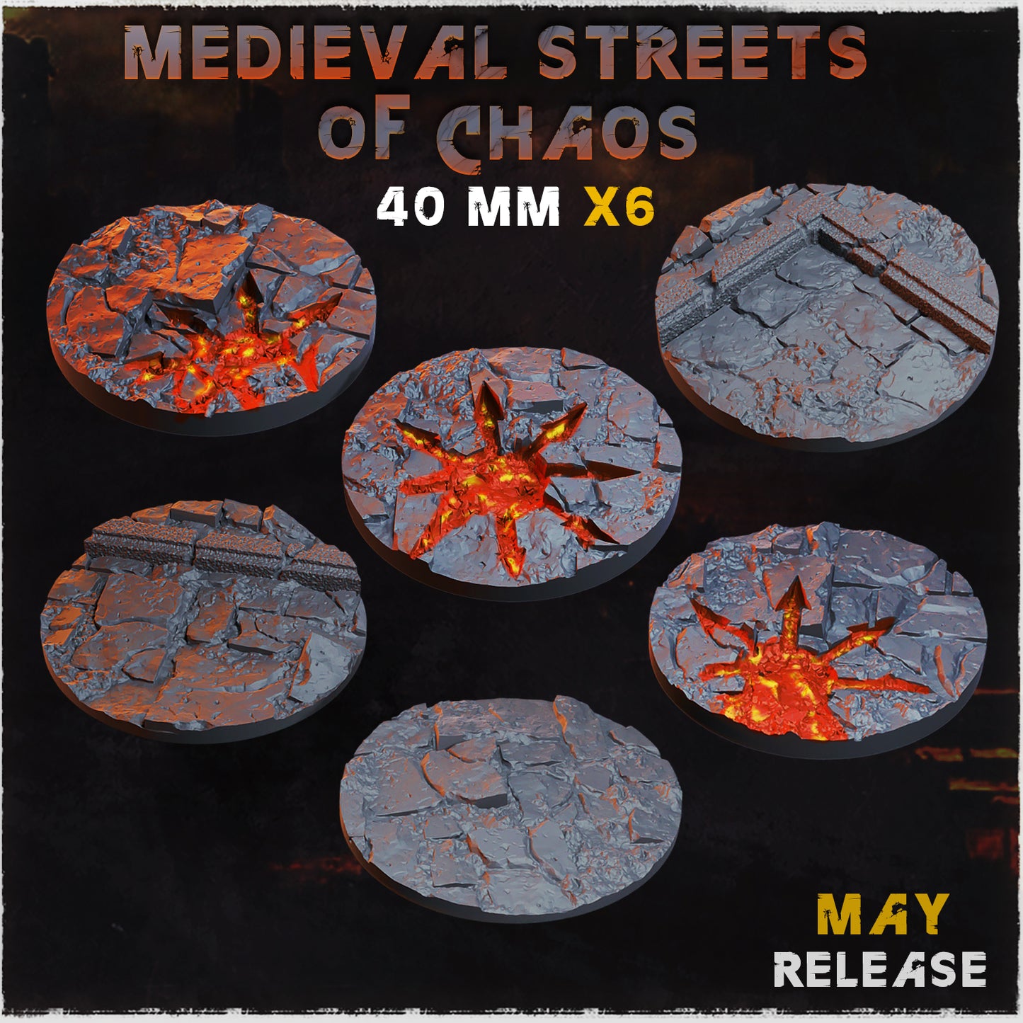 BASES - Medieval Streets of chaos themed for wargames and tabletop sixteen sizes available by zabavka workshop