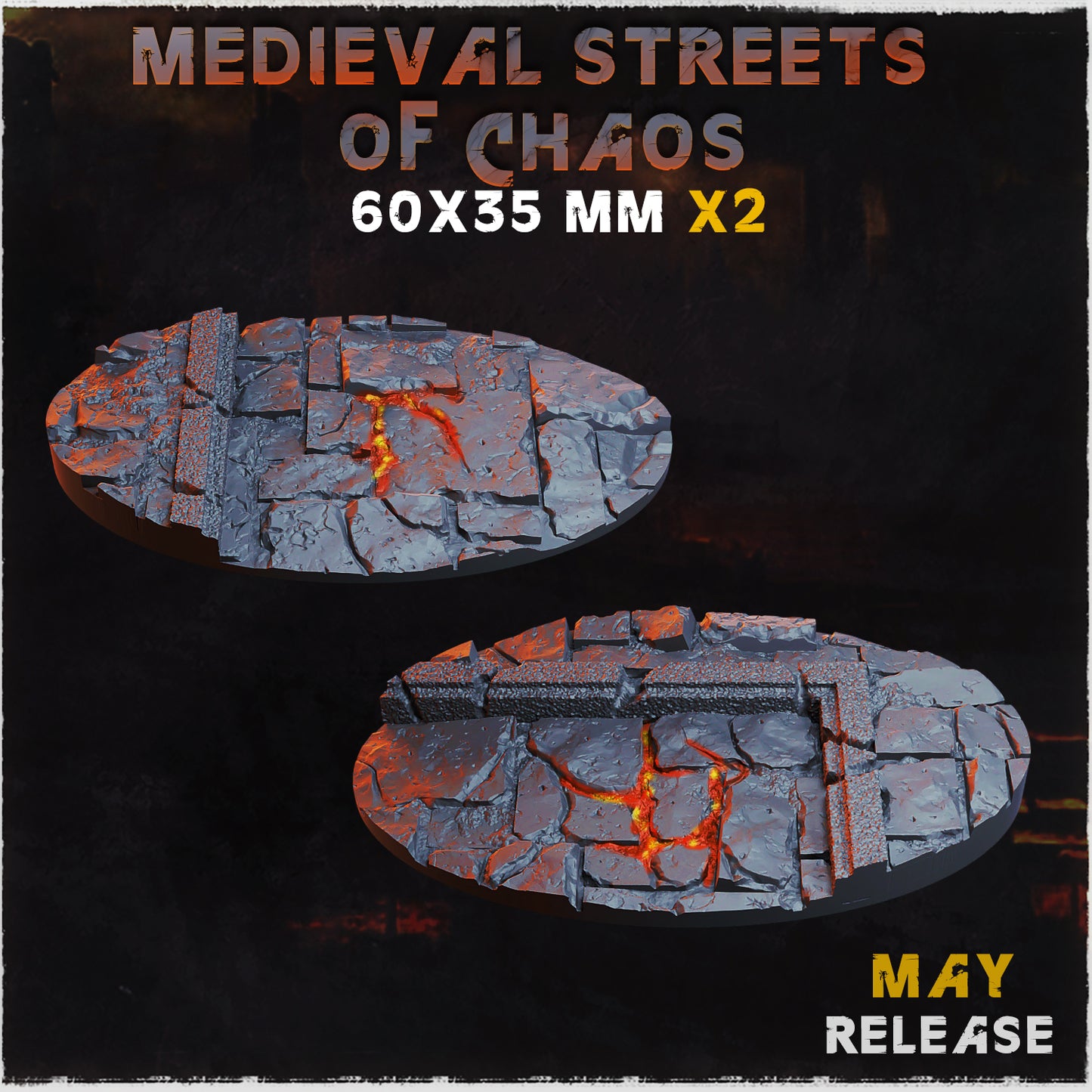 BASES - Medieval Streets of chaos themed for wargames and tabletop sixteen sizes available by zabavka workshop