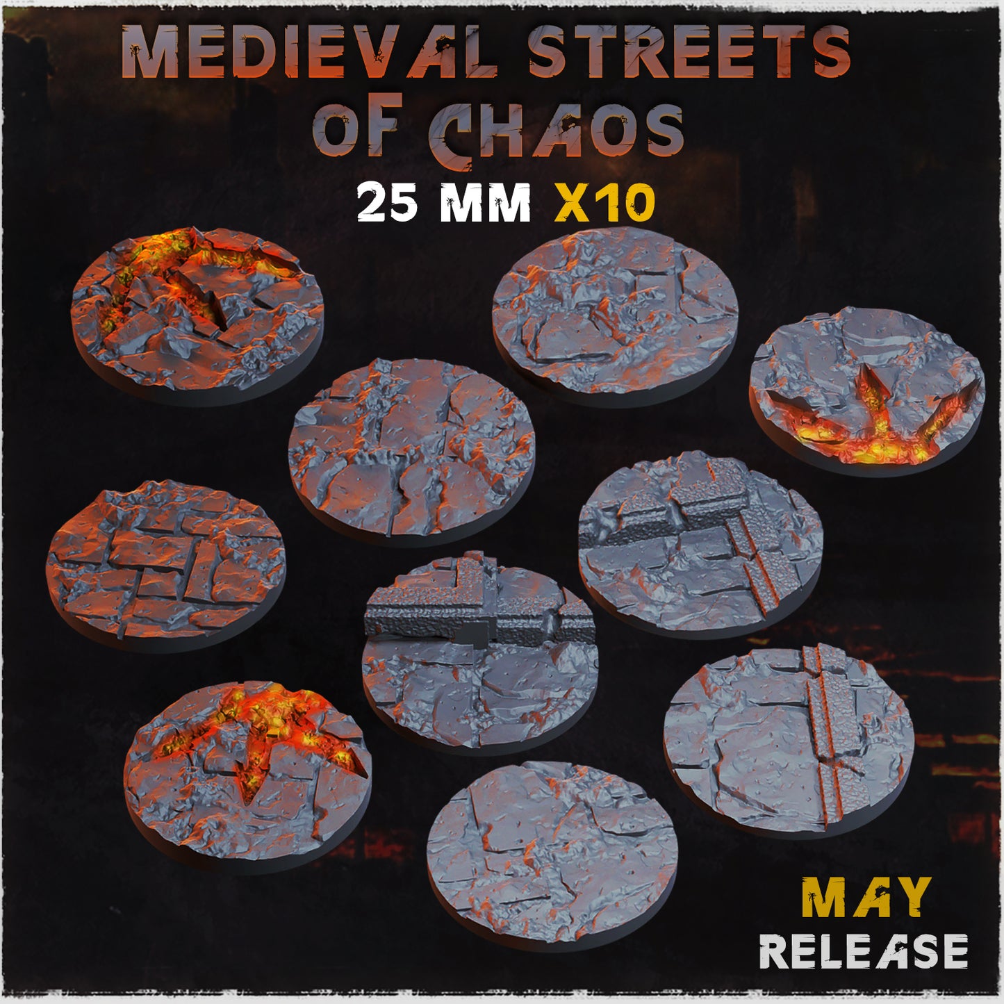 BASES - Medieval Streets of chaos themed for wargames and tabletop sixteen sizes available by zabavka workshop