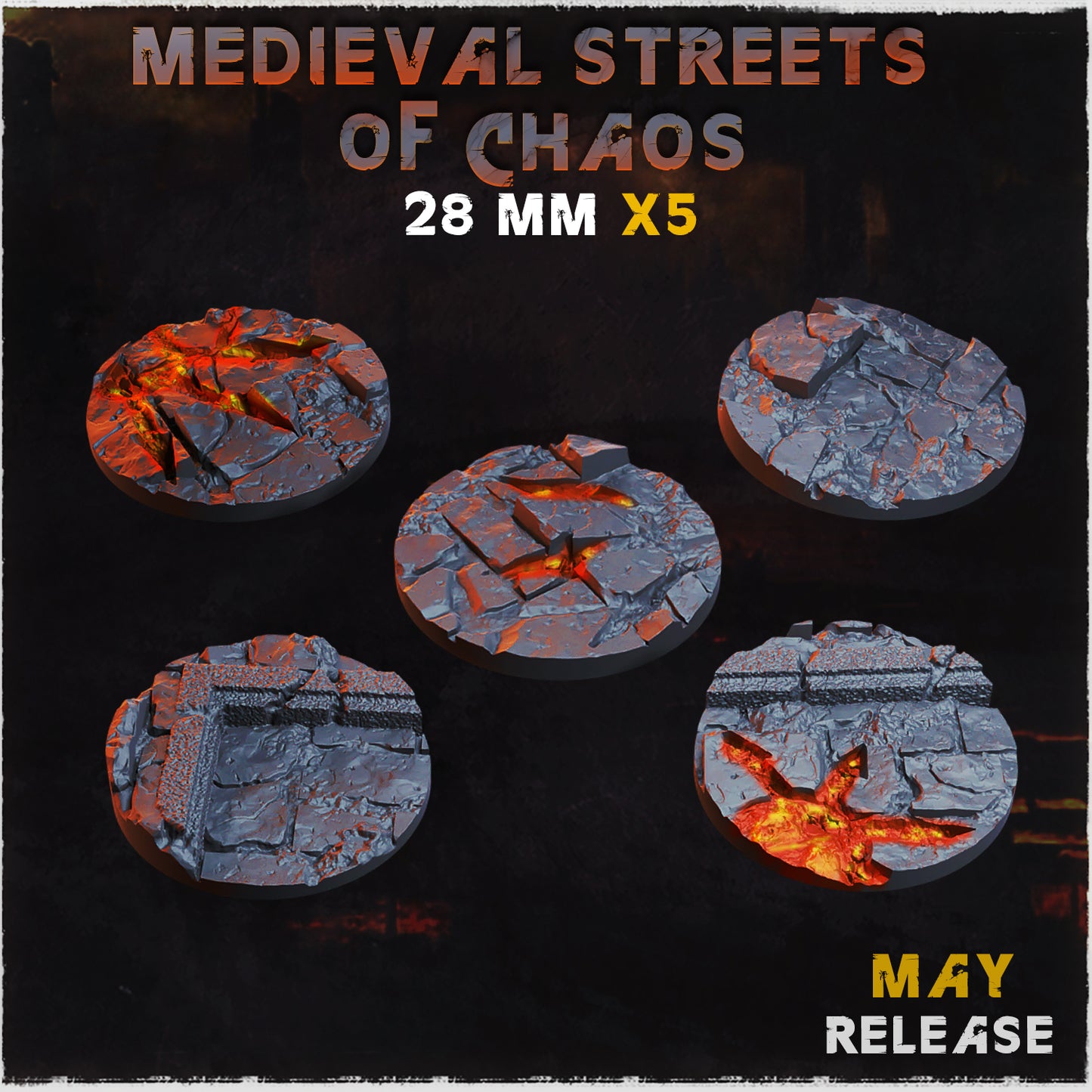 BASES - Medieval Streets of chaos themed for wargames and tabletop sixteen sizes available by zabavka workshop