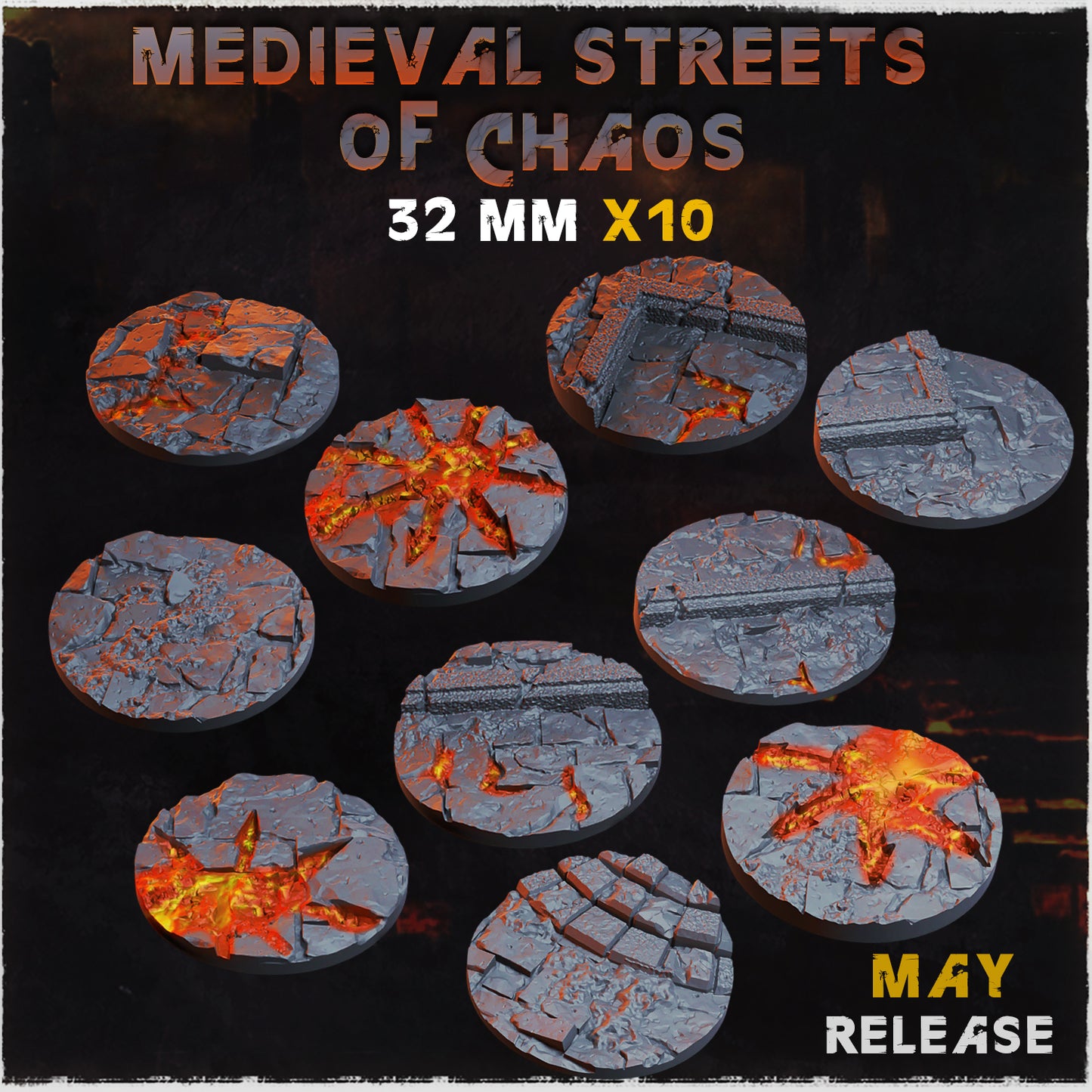 BASES - Medieval Streets of chaos themed for wargames and tabletop sixteen sizes available by zabavka workshop