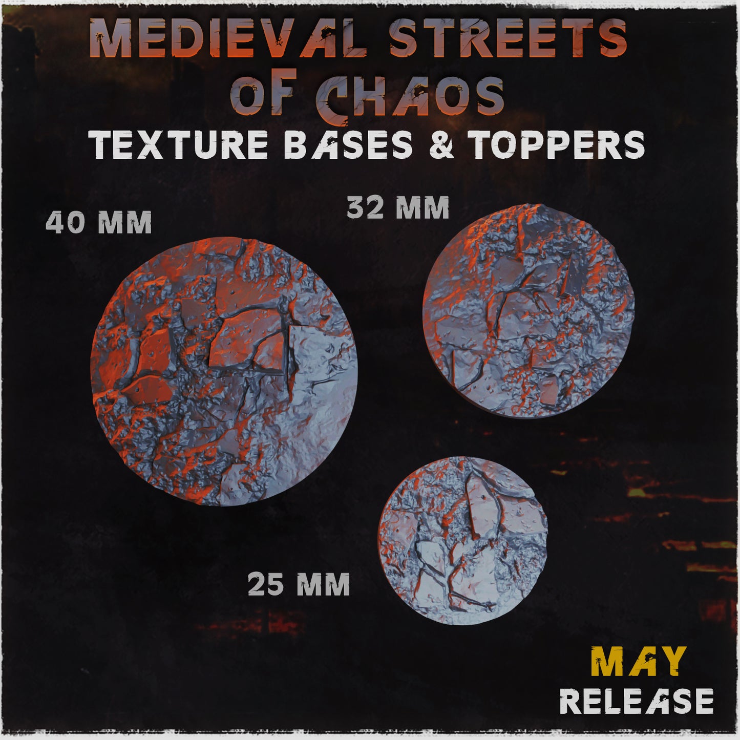 BASES - Medieval Streets of chaos themed for wargames and tabletop sixteen sizes available by zabavka workshop
