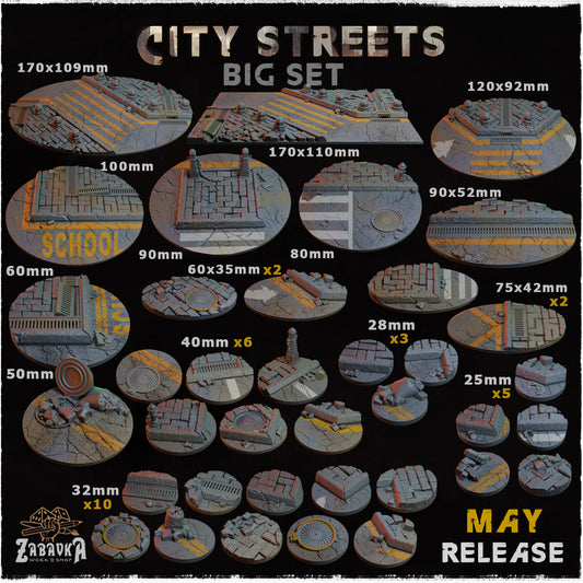 BASES - City Streets themed for wargames and tabletop thirteen sizes available by zabavka workshop