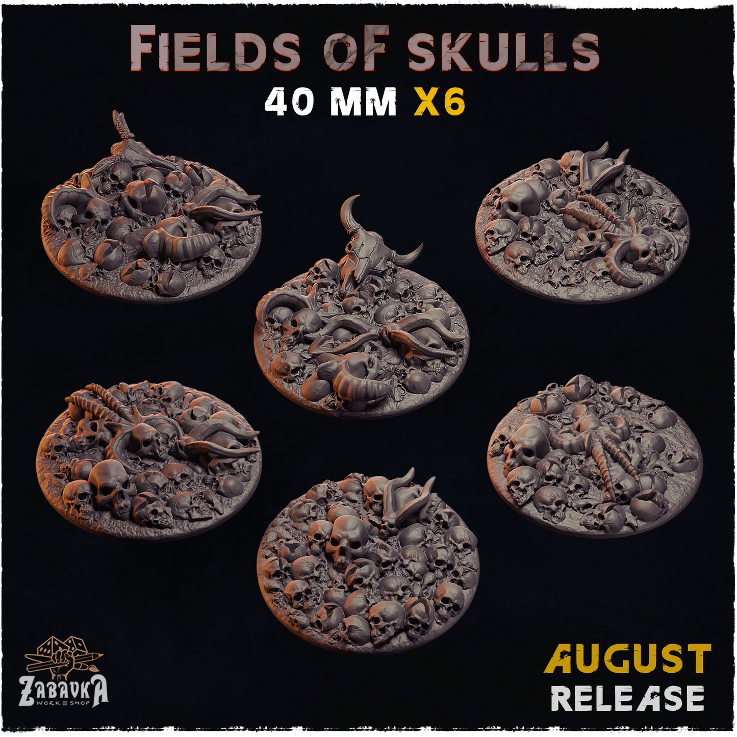 BASES - Field of Skulls- themed grim dark bases for wargames and tabletop thirteen sizes available by zabavka workshop