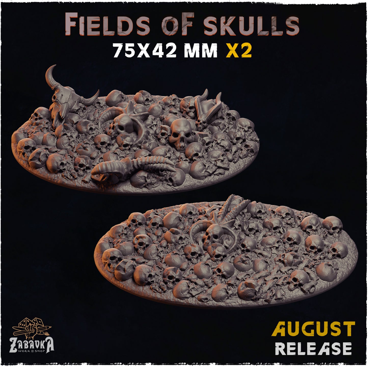 BASES - Field of Skulls- themed grim dark bases for wargames and tabletop thirteen sizes available by zabavka workshop