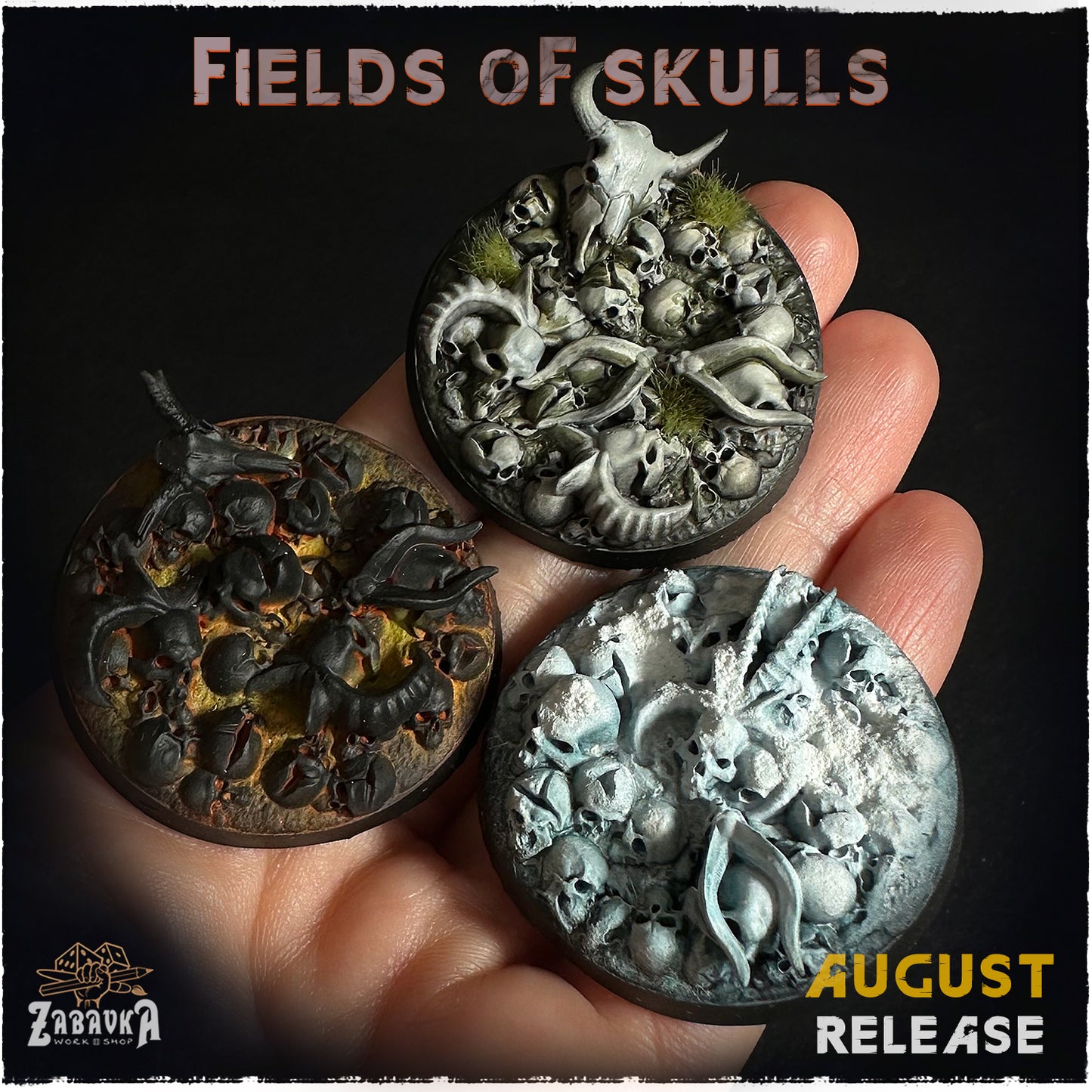 BASES - Field of Skulls- themed grim dark bases for wargames and tabletop thirteen sizes available by zabavka workshop
