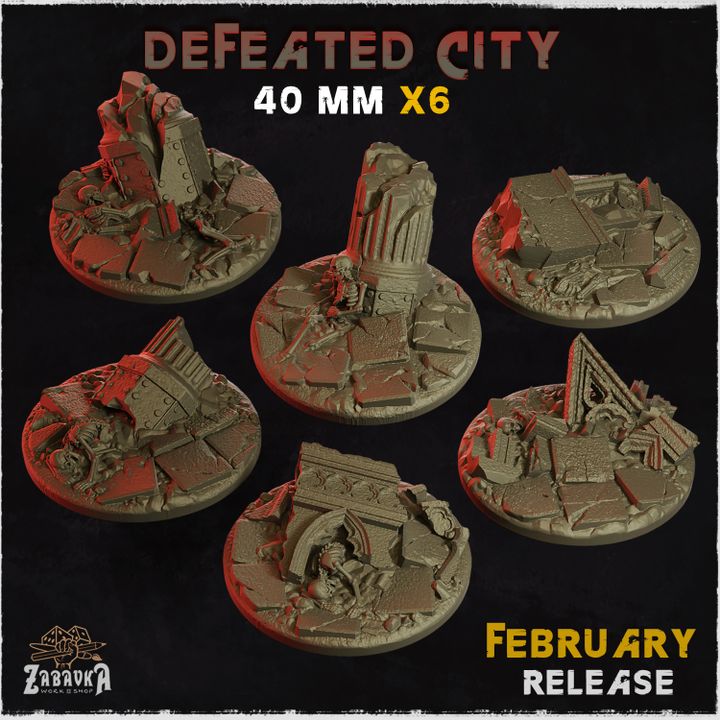 BASES -  Defeated City - themed for wargames and tabletop thirteen sizes available by zabavka workshop