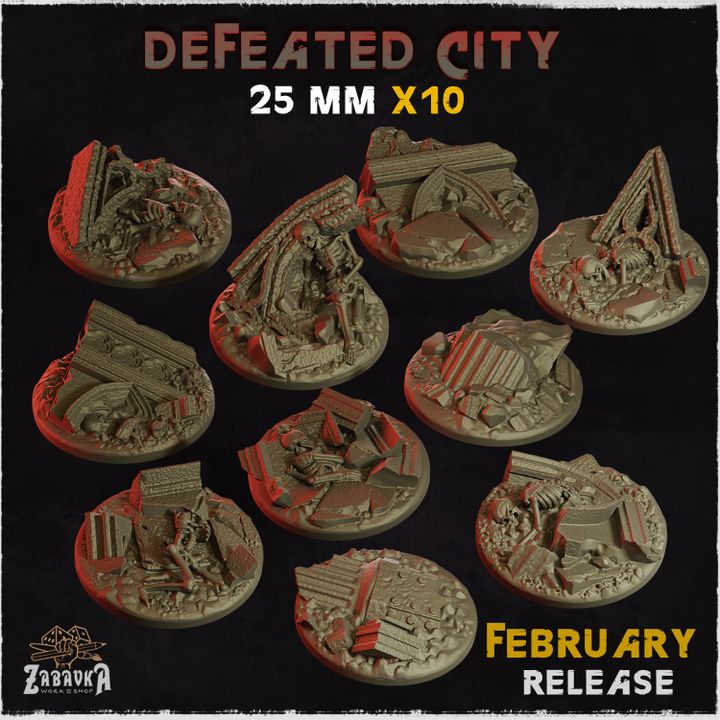 BASES -  Defeated City - themed for wargames and tabletop thirteen sizes available by zabavka workshop