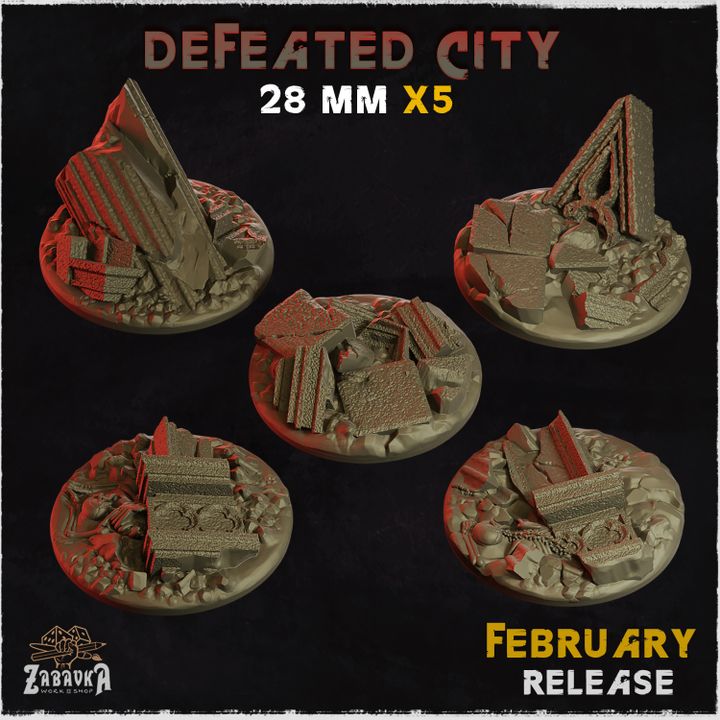 BASES -  Defeated City - themed for wargames and tabletop thirteen sizes available by zabavka workshop