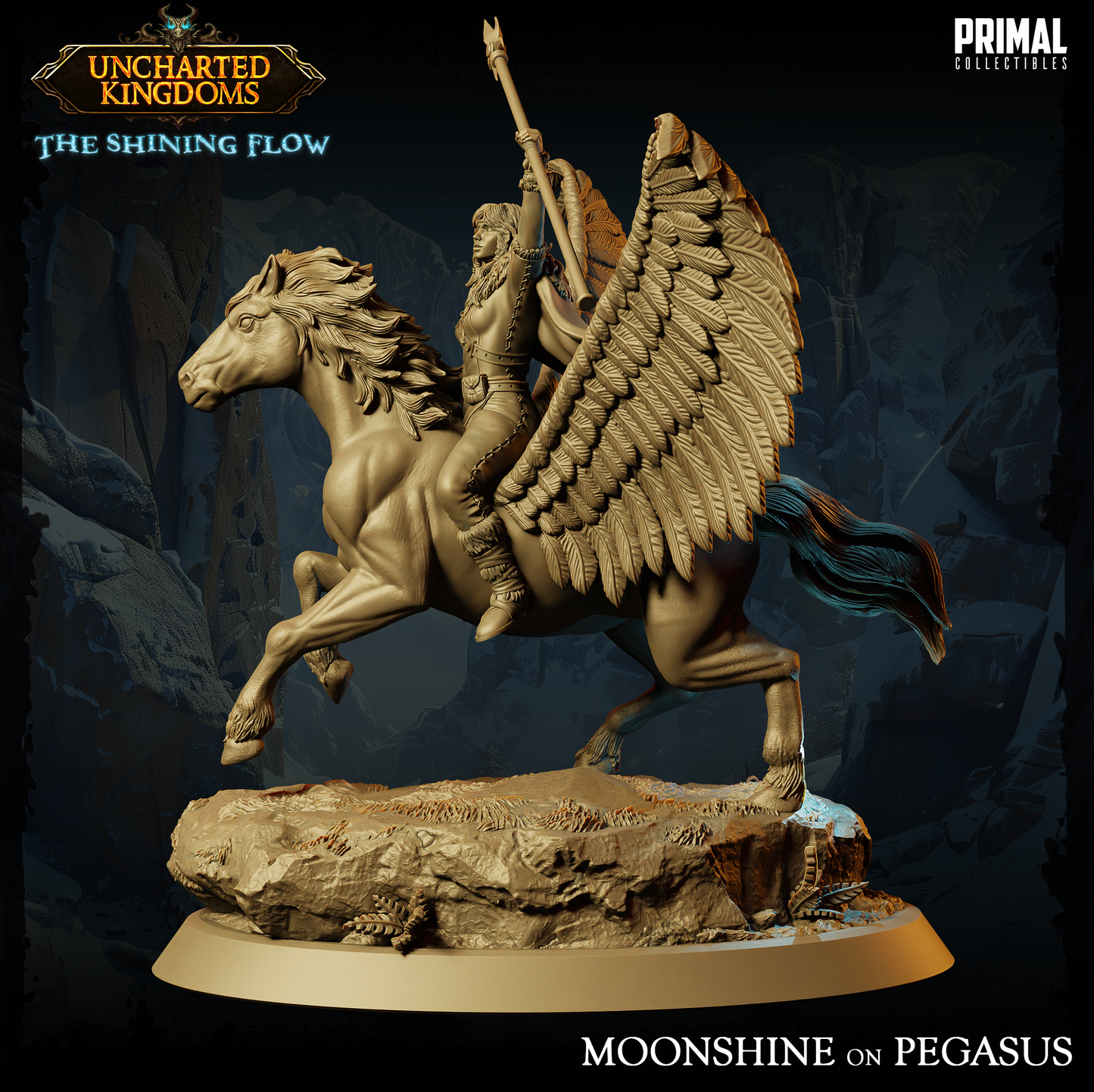 DNDDGL - Goldmoon on Pegasus - Moonshine Human Female Cleric miniature